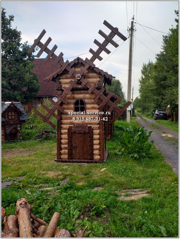 Деревянная мельница для сада – Мир беседок
